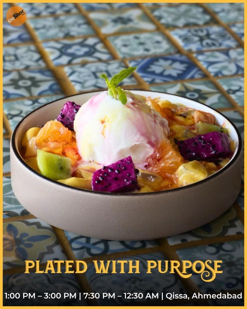 Plated fruit bowl dessert